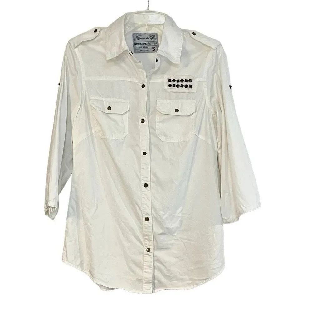 Seven For All Mankind Snap Button Up White Blouse Small